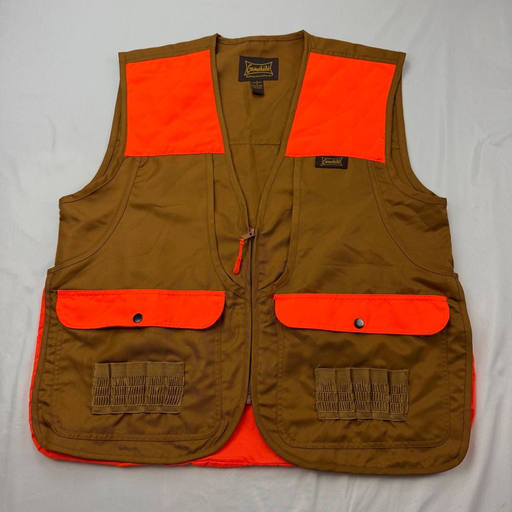 Gamehide Hunting Vest Mens Medium Brown Blaze Orange Shell Loops 3CV